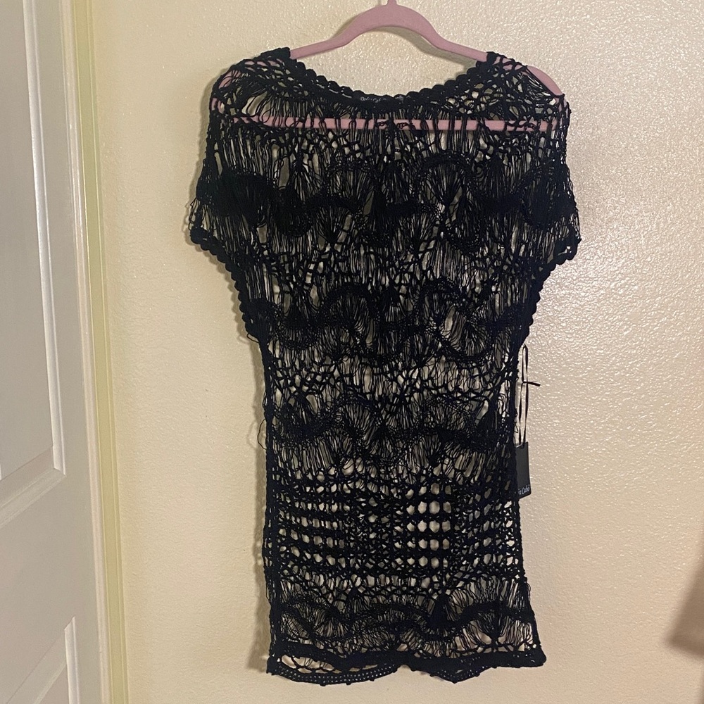 NWOT Dolce Cabo Elegant Black Crochet Swim Cover-Up, Size M